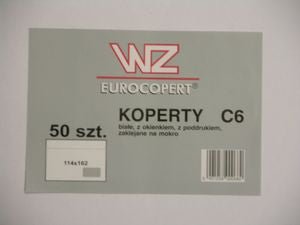 Koperta C6 samoprzylepna biała z okienkiem prawym op. 50 szt. - Koperty