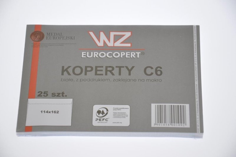Koperta C6 biała NK (na mokro) op. 25 szt. - Koperty