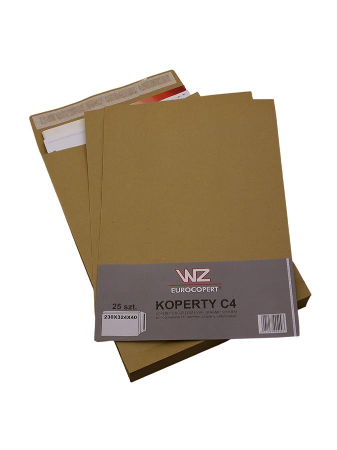 Koperta C4 brązowa z paskiem samoklejącym, poszerzany bok 40 mm