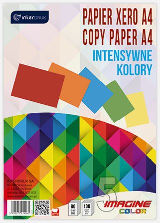 Papier kolorowy ksero A4 80g mix intensywny 5 kolorów op.100 ark. - Papier ksero