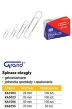 Spinacz okrągły Grand 33mm galwanizowany 100 szt. - Spinacze
