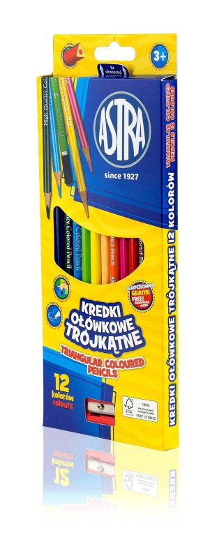 Kredki ołówkowe trójkątne 12 kolorów | Astra - KredkiTygrysek Biuro Serwis