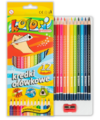 Kredki ołówkowe trójkątne Kolori 12 kolorów + tempówka | Penmate - KredkiTygrysek Biuro Serwis