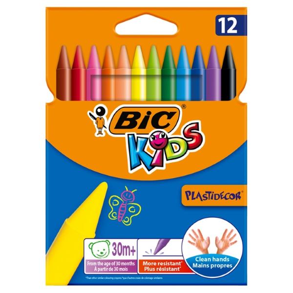 Kredki woskowe BIC Plasticdecor 12 kolorów - KredkiTygrysek Biuro Serwis
