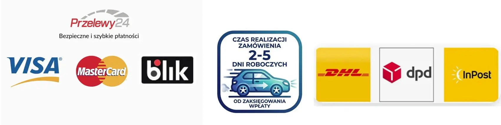 Metody płatności: Przelewy24, VISA, MasterCard, BLIK. Czas realizacji 2-5 dni roboczych. Dostawa: DHL, DPD, InPost