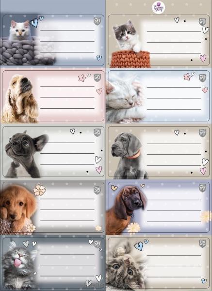 Naklejki na zeszyty pasek The Sweet cat&dog - artykuły szkolneTygrysek Biuro Serwis