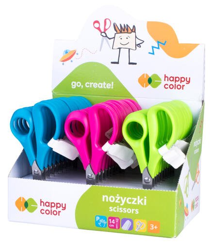 Nożyczki szkolne Happy Color 14 cm – zaokrąglone, dla prawo- i leworęcznych - NożyczkiTygrysek Biuro Serwis