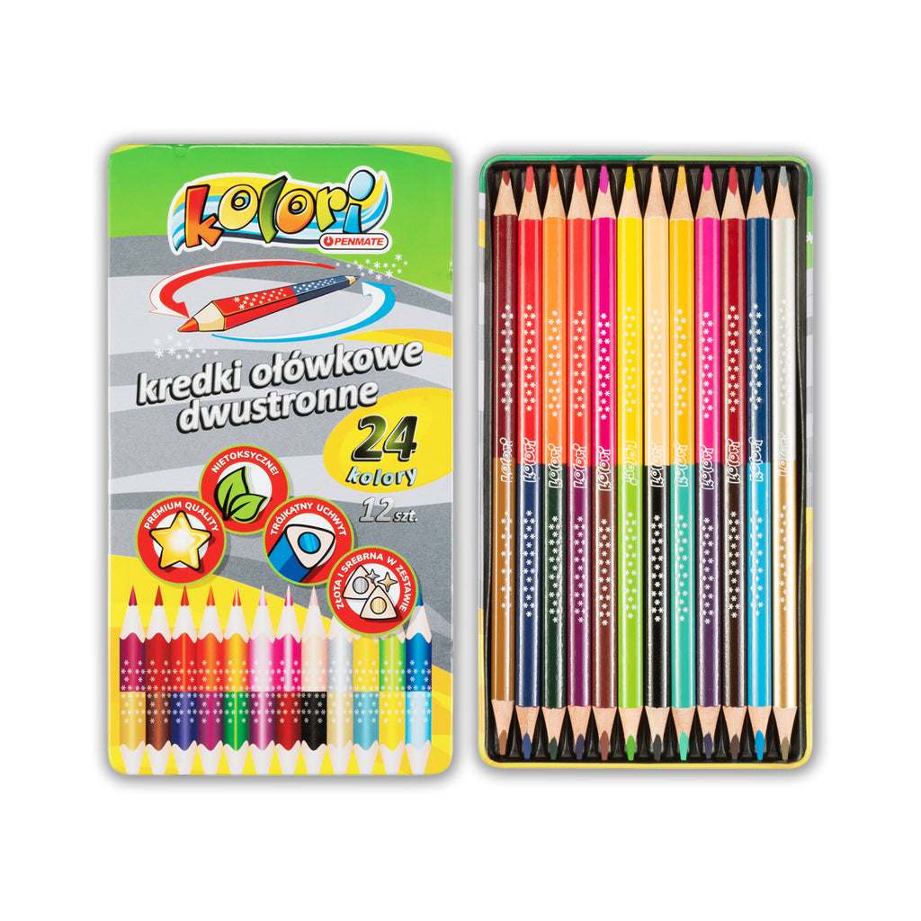 Kredki ołówkowe dwustronne trójkątne Kolori Premium 12 szt. / 24 kolory | Penmate